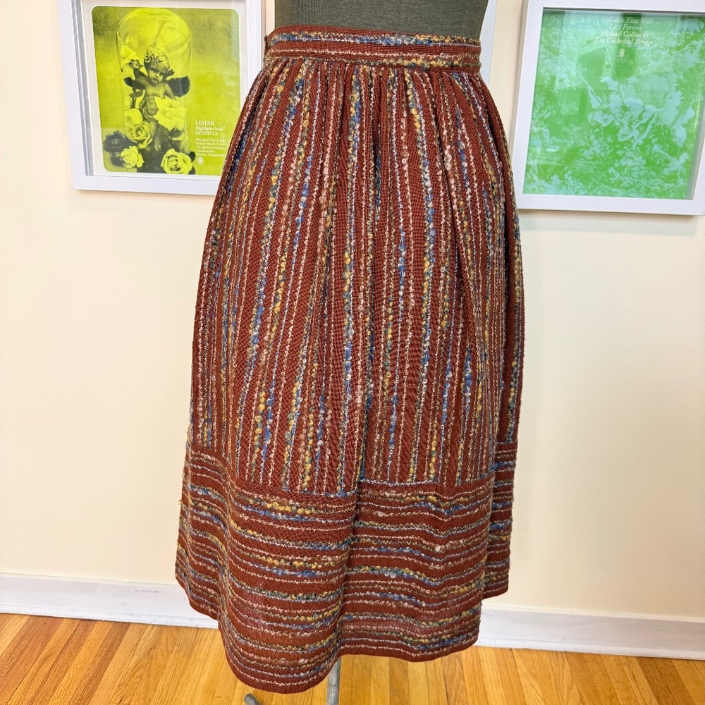 Vintage 70s Rust Textured Midi Skirt 🍂🌾